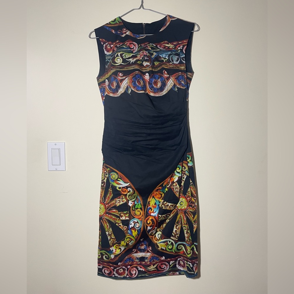 Dolce & Gabbana Black Multicolor Midi Dress printed - Picture 5 of 10